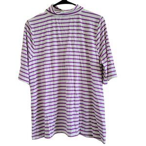 Jessica London Shirt Womens Size 14 Purple White Striped Short Sleeve Tee Blouse